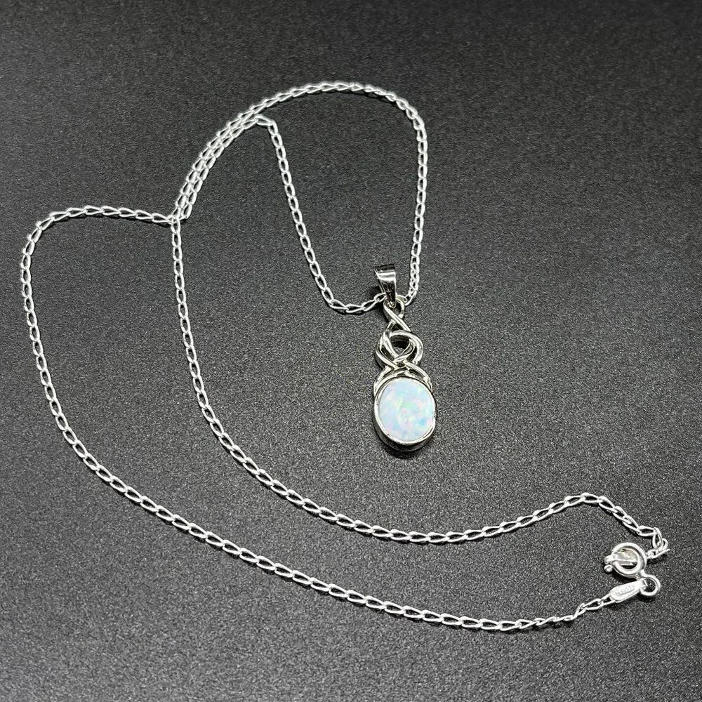 White Opal Celtic Twist Necklace | Sterling Silver - Picture 6 of 6